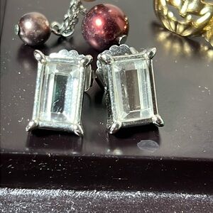 Faux Diamond Studs.  Emerald Cut ~.5” Long